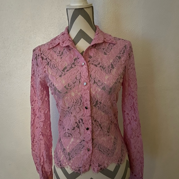 Zara Tops - ZARA XS Lace Pink Button Up